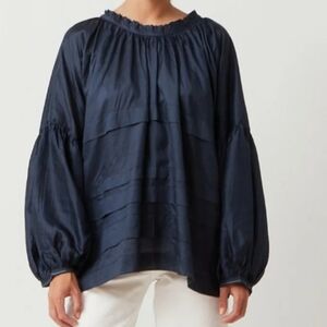 Runaway Bicycle Anna Top In Navy Handloomed Silk Size S/M